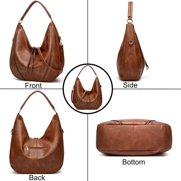 Women Large Capacity Tote Bag PU Leather Shoulder Bag Light Gray - Handbags by PMC TechLife | Online Shopping South Africa | PMC TechLife | Buy Now Pay Later Mobicred
