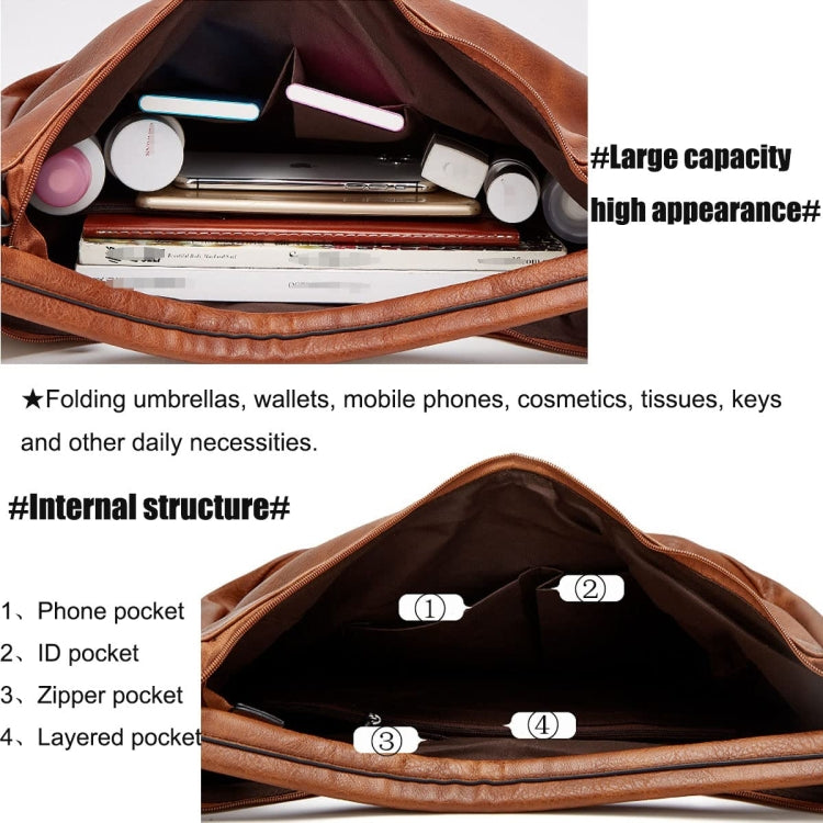 Women Large Capacity Tote Bag PU Leather Shoulder Bag Light Gray - Handbags by PMC TechLife | Online Shopping South Africa | PMC TechLife | Buy Now Pay Later Mobicred