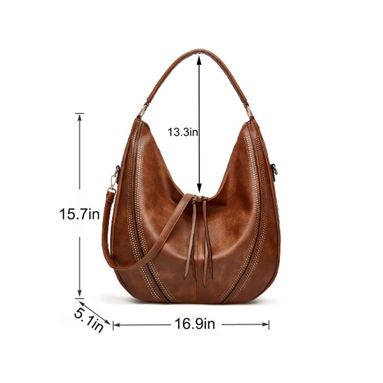 Women Large Capacity Tote Bag PU Leather Shoulder Bag Light Gray - Handbags by PMC TechLife | Online Shopping South Africa | PMC TechLife | Buy Now Pay Later Mobicred