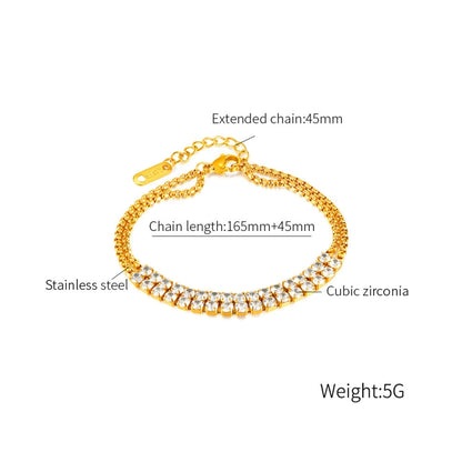 OPK GS1523 Stainless Steel Double Chain Double Row Diamonds Simple Bracelet, Color: Gold - Bracelets by OPK | Online Shopping South Africa | PMC Jewellery | Buy Now Pay Later Mobicred