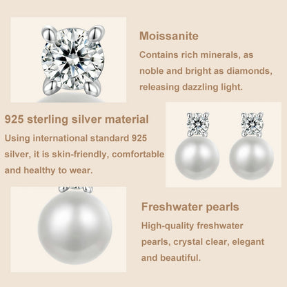 S925 Sterling Silver Platinum-plated Moissanite Pearl Earrings, Size: 0.1 Carat - Stud Earrings & Earrings by PMC Jewellery | Online Shopping South Africa | PMC Jewellery | Buy Now Pay Later Mobicred