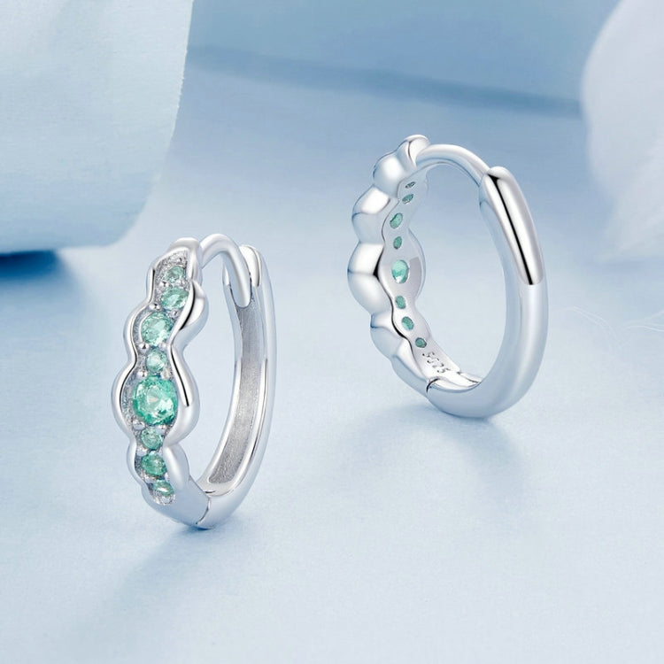 S925 Sterling Silver With Platinum-Plated Sweet Green Ocean Wave Earrings(BSE1034) - Stud Earrings & Earrings by PMC Jewellery | Online Shopping South Africa | PMC Jewellery | Buy Now Pay Later Mobicred