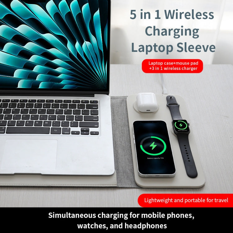 5 In 1 Laptop Sleeve With Wireless Charging Mouse Pad Desk Mat For 12-14 Inch Laptops(Black) - 13.3 inch by PMC Jewellery | Online Shopping South Africa | PMC Jewellery | Buy Now Pay Later Mobicred