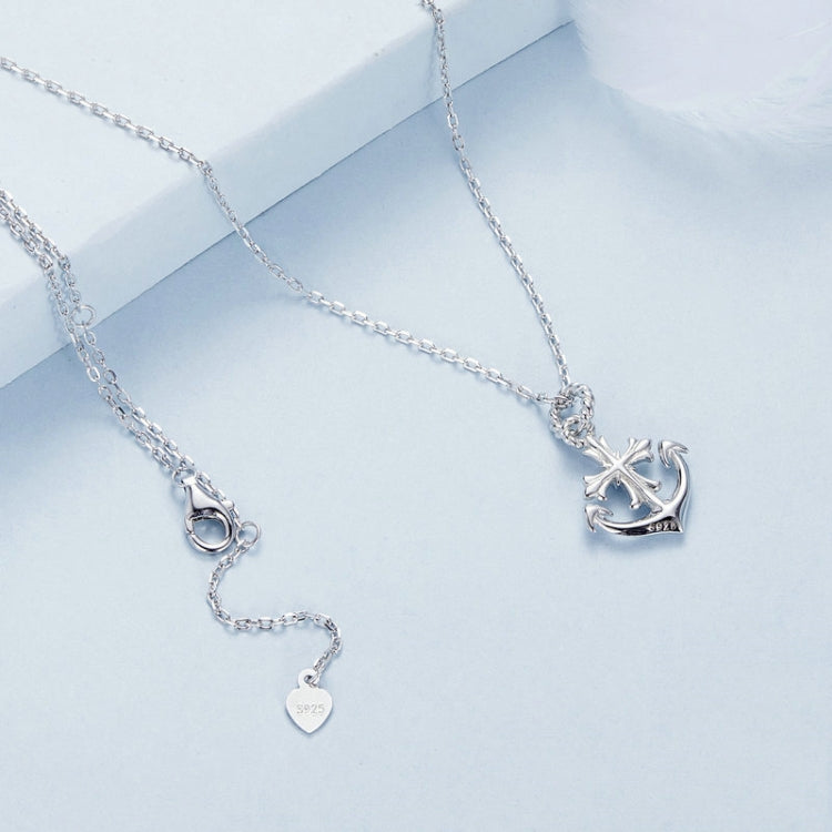 S925 Sterling Silver Plated with Platinum Anchor Pendant Necklace(BSN393) - Necklaces & Pendants by PMC Jewellery | Online Shopping South Africa | PMC Jewellery | Buy Now Pay Later Mobicred