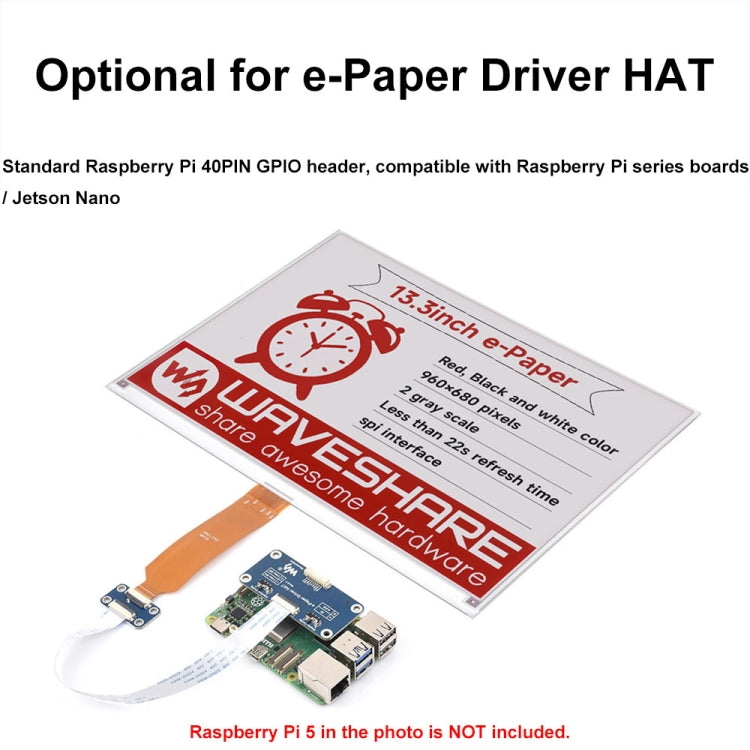 Waveshare 13.3inch 960��680 Pixels SPI Communication E-Ink Display, Spec: Module Version - free shipping - PMc TechLife - Order now!