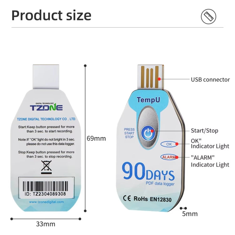 TempU Disposable Temperature Recorder For Cold Chain Transport Vehicles(90 Days) - Thermostat & Thermometer by TempU | Online Shopping South Africa | PMC Jewellery | Buy Now Pay Later Mobicred