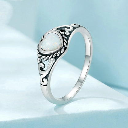 S925 Sterling Silver Opal Pattern Love Ring(No.9) - Rings by PMC Jewellery | Online Shopping South Africa | PMC Jewellery | Buy Now Pay Later Mobicred