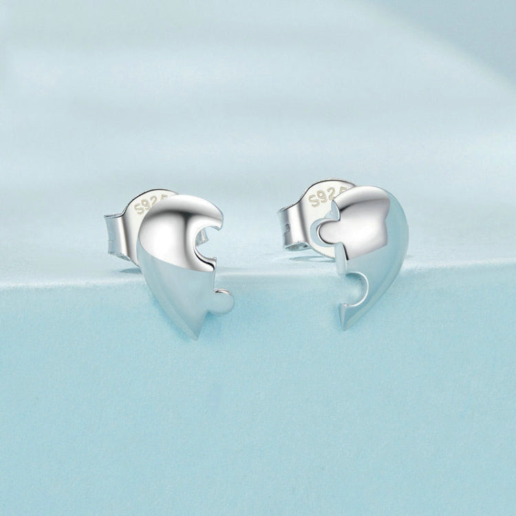 S925 Sterling Silver Platinum-plated Heart-shaped Puzzle Earrings(SCE1770) - Stud Earrings & Earrings by PMC Jewellery | Online Shopping South Africa | PMC Jewellery | Buy Now Pay Later Mobicred