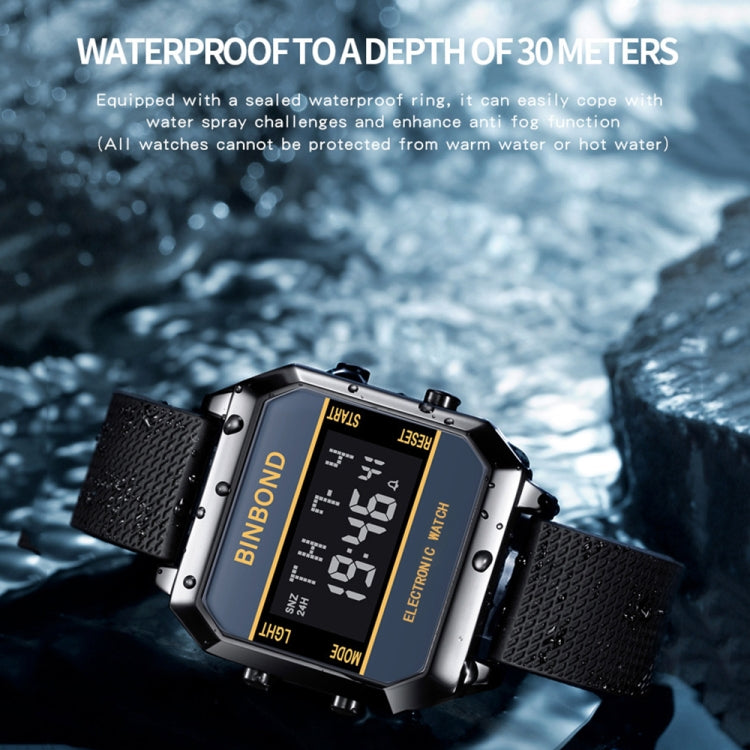 BINBOND D081 30m Waterproof Multifunctional Student Sports Electronic Watch(Yellow) - Silicone Strap Watches by BINBOND | Online Shopping South Africa | PMC Jewellery | Buy Now Pay Later Mobicred