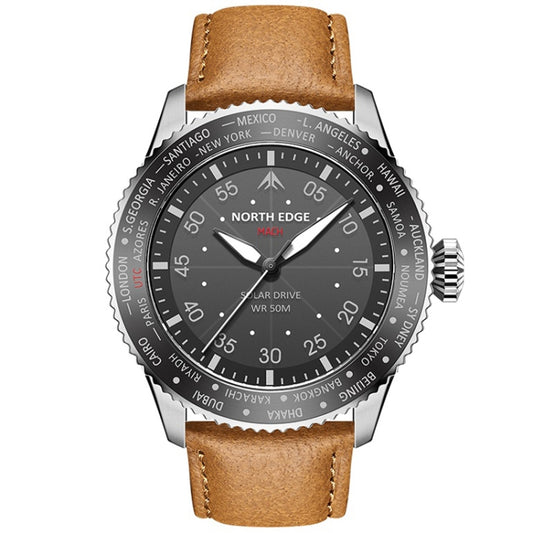 NORTH EDGE Men Light-powered Waterproof Sports Luminous Quartz Watch(Brown) - Nylon Strap Watches by NORTH EDGE | Online Shopping South Africa | PMC Jewellery | Buy Now Pay Later Mobicred