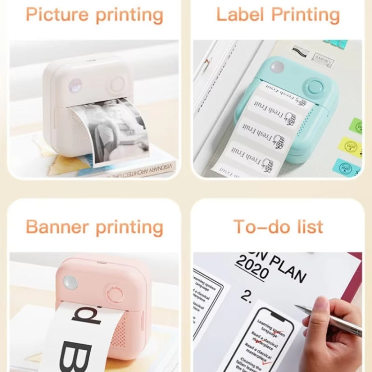 200DPI Mini Label Printer Thermal Inkless Black And White Printer With 1 Roll Printing Paper(Pink) - Printer by PMC TechLife | Online Shopping South Africa | PMC TechLife | Buy Now Pay Later Mobicred