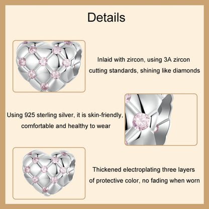 S925 Sterling Silver Platinum Diamond Heart-shaped DIY Bead(BSC1054) - Jewelry Accessories by PMC Jewellery | Online Shopping South Africa | PMC Jewellery | Buy Now Pay Later Mobicred