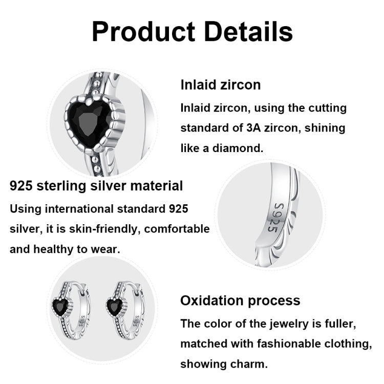 S925 Sterling Silver Oxidized Retro Elegant Heart-shaped Pattern Earrings(SCE1800) - Stud Earrings & Earrings by PMC Jewellery | Online Shopping South Africa | PMC Jewellery | Buy Now Pay Later Mobicred