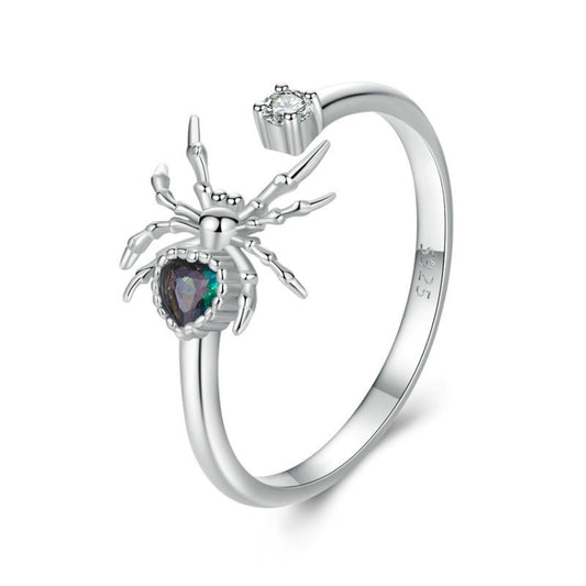 S925 Sterling Silver Platinum-plated Spider Adjustable Open Ring(SCR1071-E) - Rings by PMC Jewellery | Online Shopping South Africa | PMC Jewellery | Buy Now Pay Later Mobicred