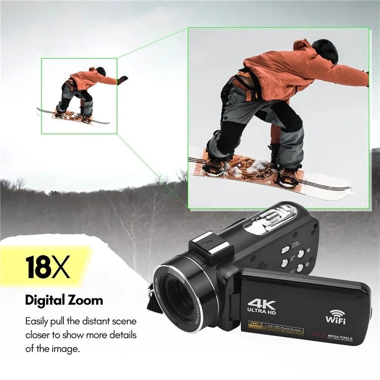 4K  Digital Video Camera 3 Inch IPS Touch Screen 56MP 18X Digital Zoom WiFi Camcorder, Spec: Set 3 - Video Cameras by PMC TechLife | Online Shopping South Africa | PMC TechLife | Buy Now Pay Later Mobicred