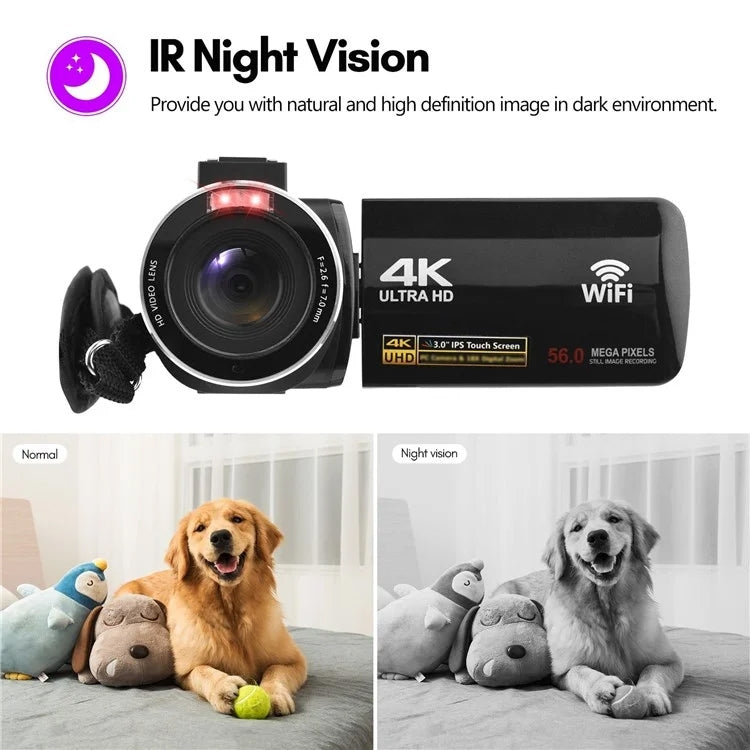4K  Digital Video Camera 3 Inch IPS Touch Screen 56MP 18X Digital Zoom WiFi Camcorder, Spec: Set 2 - Video Cameras by PMC TechLife | Online Shopping South Africa | PMC TechLife | Buy Now Pay Later Mobicred