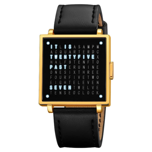 SKMEI Multi-function Letter Display Dial Square Men Electronic Watch, Color: Gold Leather Band - Metal Strap Watches by SKMEI | Online Shopping South Africa | PMC Jewellery | Buy Now Pay Later Mobicred