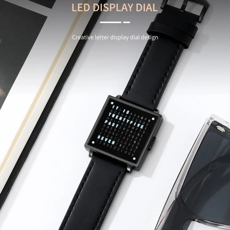 SKMEI Multi-function Letter Display Dial Square Men Electronic Watch, Color: Black Leather Band - free shipping - PMC TechLife - Order now!