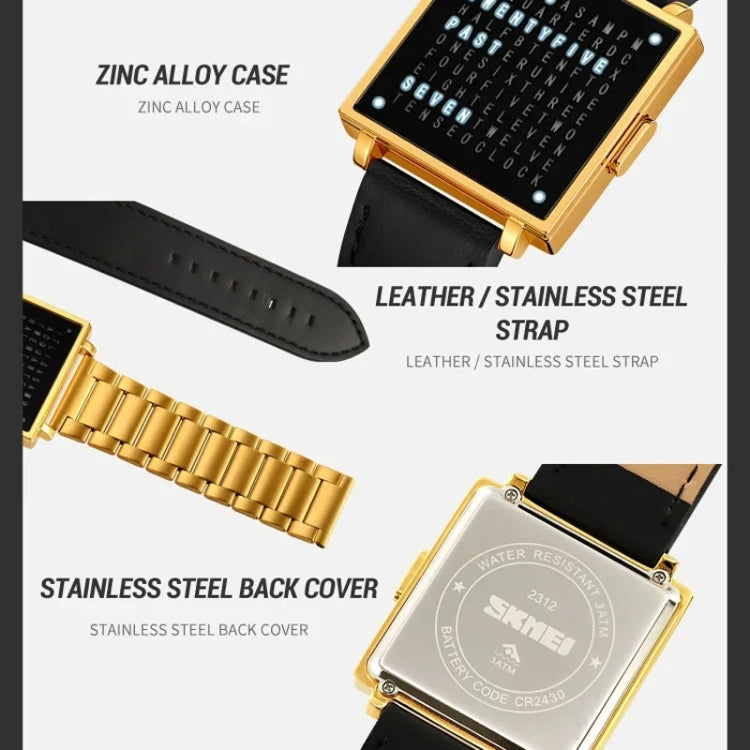 SKMEI Multi-function Letter Display Dial Square Men Electronic Watch, Color: Black Leather Band - free shipping - PMC TechLife - Order now!
