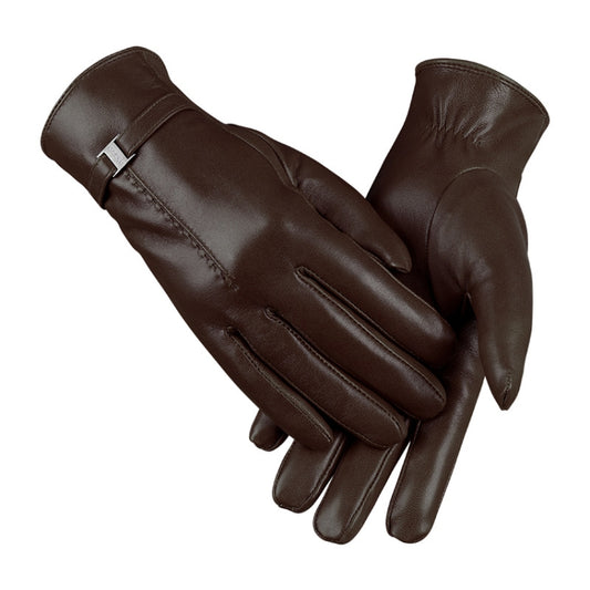 OZERO Women Sheepskin Warm Gloves with Fleece Lining Split Finger Elasticated Gloves, Size: M(Red Coffee) - Full Finger Gloves by OZERO | Online Shopping South Africa | PMC Jewellery | Buy Now Pay Later Mobicred