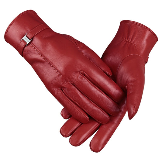 OZERO Women Sheepskin Warm Gloves with Fleece Lining Split Finger Elasticated Gloves, Size: L(Red) - Full Finger Gloves by OZERO | Online Shopping South Africa | PMC Jewellery | Buy Now Pay Later Mobicred