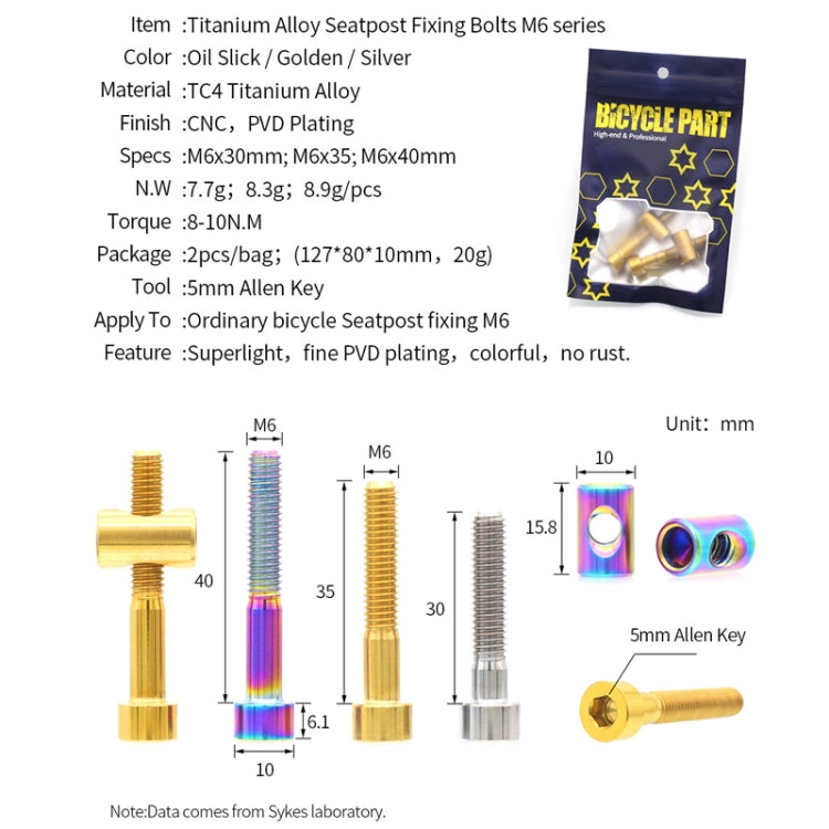 Bicycle Titanium Alloy Seat Post Locking Screws, Color: M6x40 Titanium - Bicycle Saddle by PMC TechLife | Online Shopping South Africa | PMC TechLife | Buy Now Pay Later Mobicred