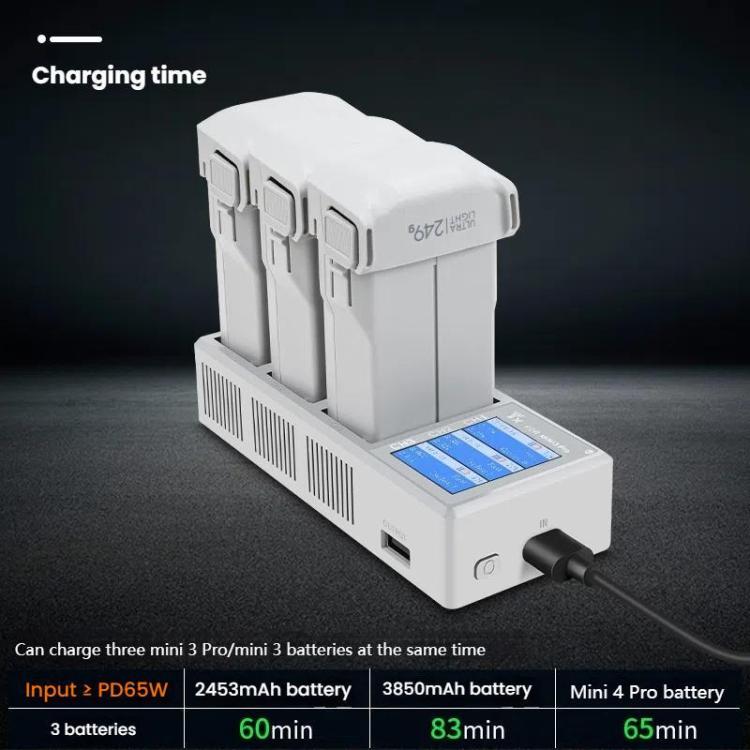 For DJI Mini 4 Pro / Mini 3 Pro / Mini 3 YX Color Screen 3-Way Charger Battery Manager Without Plug - free shipping - PMC TechLife - Order now!