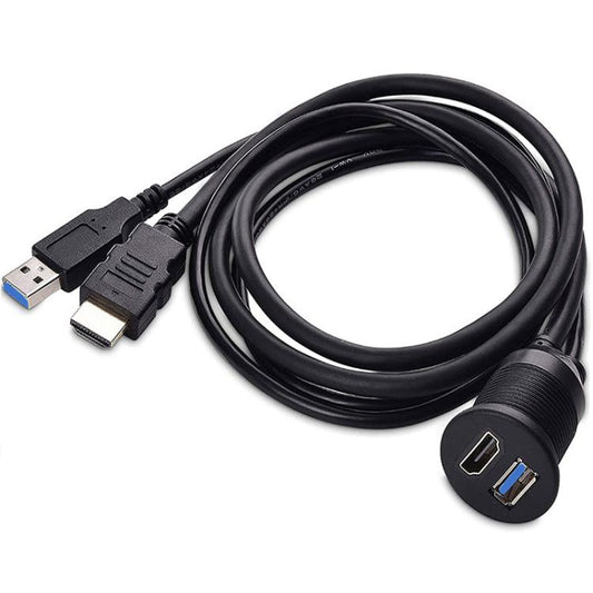 2m USB3.0+HDMI Car Waterproof Cable Motorcycle Boat Dashboard Extension Wire(Black) - DIY Cables by PMC Jewellery | Online Shopping South Africa | PMC Jewellery | Buy Now Pay Later Mobicred