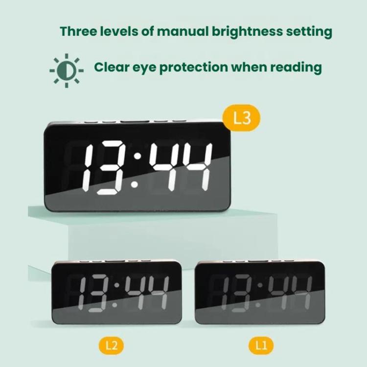 LED Mirror Digital Clock with Type-C Charging Port & 18650 Battery Compartment (Battery Not Included)(White+White) - Alarm Clocks by PMc TechLife | Online Shopping South Africa | PMc TechLife | Buy Now Pay Later Mobicred