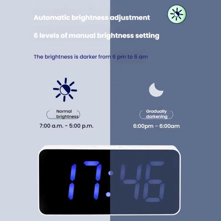 11 Colors Dynamic RGB Digital Alarm Clock 12/24H 6 Levels Brightness 2 Alarms Table Clock(White Shell) - Alarm Clocks by PMc TechLife | Online Shopping South Africa | PMc TechLife | Buy Now Pay Later Mobicred