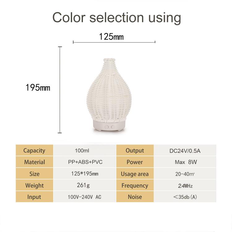 5V USB 100ML Hollow Rattan Ultrasonic Humidifier & Aromatherapy Diffuser with 7-Color LED Lights(White) - free shipping - PMC TechLife - Order now!