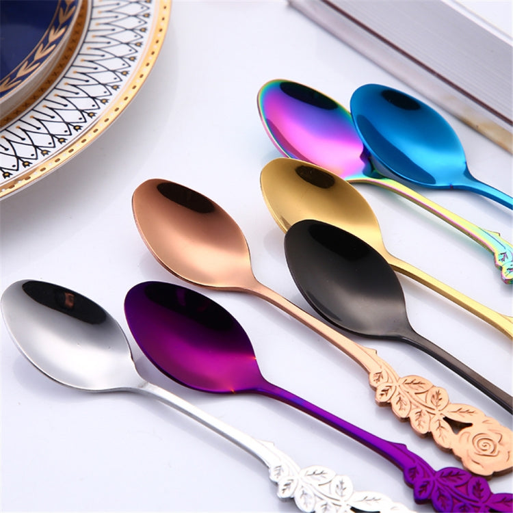 Small Mini Stainless Steel Rose Flower Coffee Spoon Strring Spoon Teaspoon Tea Spoon Dessert Spoon Long Handle Tableware(Titanium Gold) - free shipping - PMC TechLife - Order now!