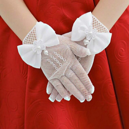 Thin Flower Girls Wedding Gloves Mesh Bow-knot Gloves, One Pair, Size:4-15 Years Old(White) - Children Gloves by PMC Jewellery | Online Shopping South Africa | PMC Jewellery