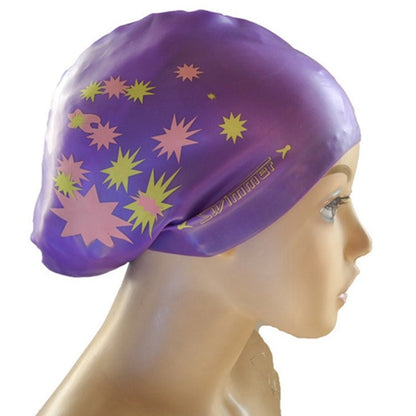 Printed Silicone Swimming Cap Waterproof Swimming Cap for Long Hair, Size:One Size(Purple) - Swimming Caps by PMC Jewellery | Online Shopping South Africa | PMC Jewellery