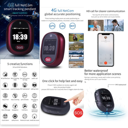 REACHFAR RF-V45-B Mini Touch Screen GPS Smart Tracker Pendant, Support SOS / Camera / Health Management / Video Calling / 4G LTE, For North America / South America(Wine Red) - Personal Tracker by REACHFAR | Online Shopping South Africa | PMC Jewellery | Buy Now Pay Later Mobicred