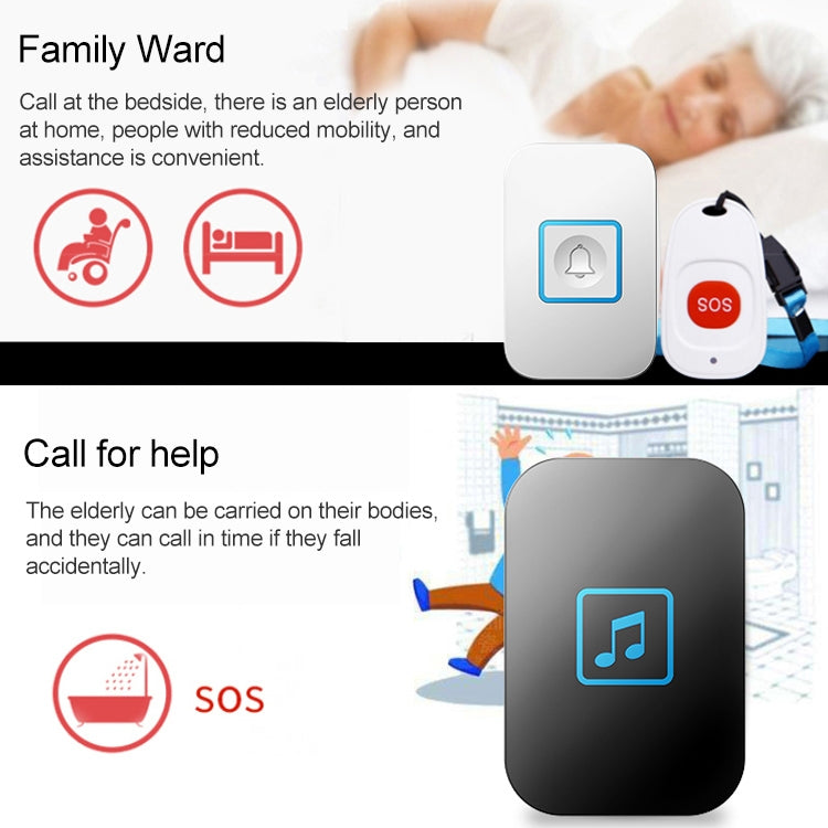 CACAZI C86 Wireless SOS Pager Doorbell Old man Child Emergency Alarm Remote Call Bell, UK Plug(Black) - Wireless Doorbell by CACAZI | Online Shopping South Africa | PMC Jewellery | Buy Now Pay Later Mobicred