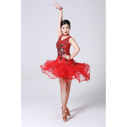 5 in 1 Sleeveless Latin Dance Dress + Collar + Separate Bottoms + Bracelets Set (Color:Red Size:M) - Dress by PMC Jewellery | Online Shopping South Africa | PMC Jewellery
