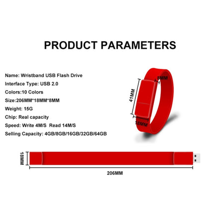 MicroDrive 64GB USB 2.0 Fashion Bracelet Wristband U Disk (Orange) - USB Flash Drives by MicroDrive | Online Shopping South Africa | PMC Jewellery