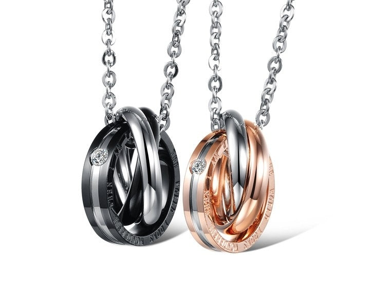 OPK Interlocking Titanium Steel Couple Necklace (Rose Gold) - Necklaces & Pendants by OPK | Online Shopping South Africa | PMC Jewellery | Buy Now Pay Later Mobicred