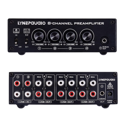 LINEPAUDIO B981 Pro 8-ch Pre-amplifier Speaker Distributor Switcher Speaker Comparator, Signal Booster with Volume Control & Earphone / Monitor Function (Black) -  by PMC Jewellery | Online Shopping South Africa | PMC Jewellery | Buy Now Pay Later Mobicred