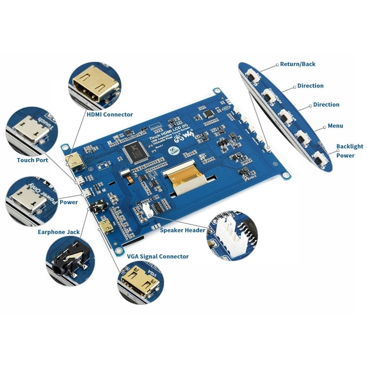 WAVESHARE 7 inch HDMI LCD (H) IPS 1024x600 Capacitive Touch Screen - LCD & LED Display Module by PMC TechLife | Online Shopping South Africa | PMC TechLife