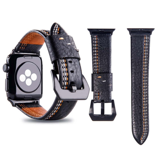 For Apple Watch Series 3 & 2 & 1 38mm Tiga Line Pattern PU Leather Wrist Watch Band (Black) - Watch Bands by PMC Jewellery | Online Shopping South Africa | PMC Jewellery | Buy Now Pay Later Mobicred