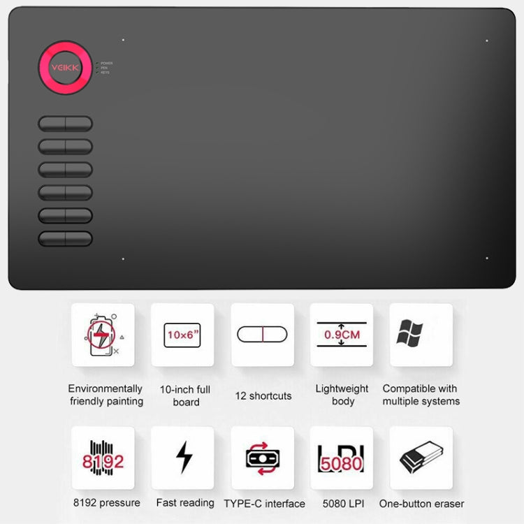 VEIKK A15 10x6 inch 5080 LPI Smart Touch Electronic Graphic Tablet, with Type-C Interface(Blue) - free shipping - PMC TechLife - Order now!