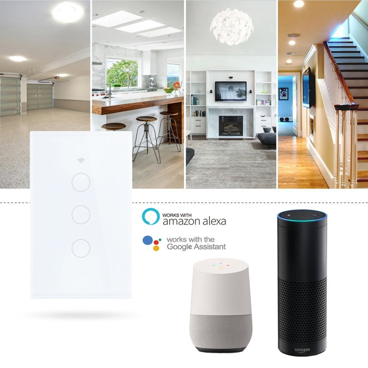 TC120 Wifi Smart Light Switch Glass Screen Touch Panel Voice Control Wireless Wall Switch Work with Alexa Echo / Google Home (White) - Smart Switch by PMC TechLife | Online Shopping South Africa | PMC TechLife