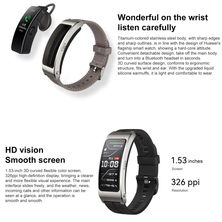 Original Huawei TalkBand B7 Smart Bracelet, 1.53 inch Screen, Support Bluetooth Call / Heart Rate / Blood Oxygen / Sleep Monitoring (Black) - Wearable Devices by Huawei | Online Shopping South Africa | PMC Jewellery