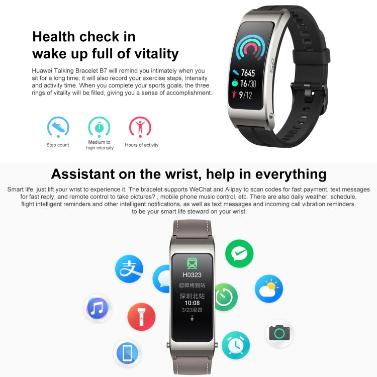 Original Huawei TalkBand B7 Smart Bracelet, 1.53 inch Screen, Support Bluetooth Call / Heart Rate / Blood Oxygen / Sleep Monitoring (Grey) - Wearable Devices by Huawei | Online Shopping South Africa | PMC Jewellery