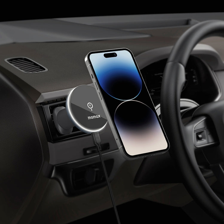 MOMAX CM25A Magnetic Wireless Charger Car Air Outlet Phone Holder - Wireless Charger Holders by MOMAX | Online Shopping South Africa | PMC Jewellery | Buy Now Pay Later Mobicred