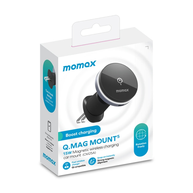 MOMAX CM25A Magnetic Wireless Charger Car Air Outlet Phone Holder - Wireless Charger Holders by MOMAX | Online Shopping South Africa | PMC Jewellery | Buy Now Pay Later Mobicred