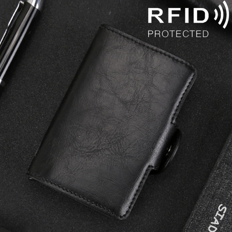 X-7 Antimagnetic RFID  Multi-functional Aluminum Crazy Horse Texture Leather Card Bag Wallet(Black) - free shipping - PMC TechLife - Order now!