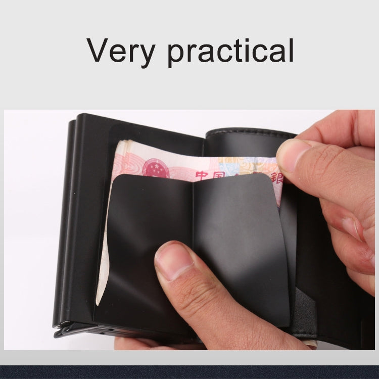 X-7 Antimagnetic RFID  Multi-functional Aluminum Crazy Horse Texture Leather Card Bag Wallet(Black) - free shipping - PMC TechLife - Order now!